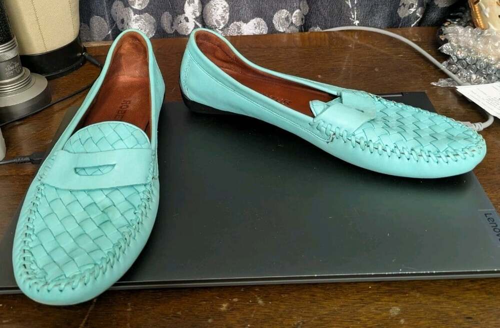 Robert Zur Petra Loafers Size 10 AA Narrow Light Blue Turquoise Soft Leather